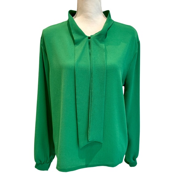 NWOT Boohoo Green Long Sleeve Blouse with Neck Ties - Bow! | Size US 10 - Picture 2 of 12
